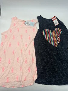 Lot of 2 Cat & Jack Pink & Black Tank Top Shirts Girls Size XL (14/16) - Picture 1 of 4
