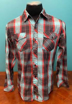 Мужская рубашка Lightning Bolt в клетку вестерн рокабилли - размер XL, синий красный серый - Изображение 1 из 4