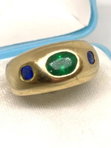 Bague 12.75 grammes dôme massive émeraude et saphirs or jaune 18 carats 750 - Photo 1/8