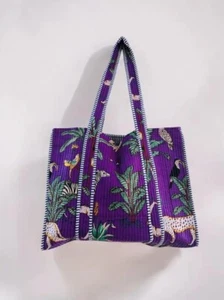 Indian Purple Forest Printed Cotton Handbag Tote Bag, Women's Bags, Shopping Bag - Picture 1 of 3