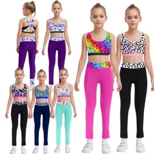Kids Girls Set Tank Top Suit Dancewear Outfit Sport Sweatsuit Pants Athletic - Picture 1 of 45