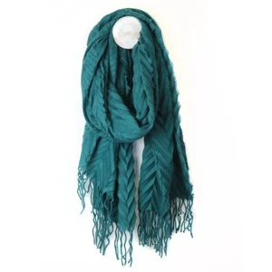 Scarf Women Pleat Scarf Black – Soft Eco Friendly Scarf w Tassel Fringe - Picture 1 of 16