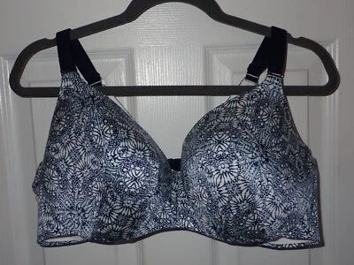 Sujetador Lane Bryant Cacique 42DD Balconette Ligeramente Forrado Blanco y Azul Patrón Batik Foto 1 de 4