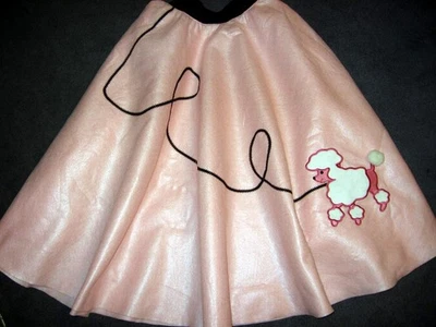 Pink Felt Poodle Skirt Handmade Halloween Costume  Size  7-8 Black Elastic Waist - Image 1 of 4