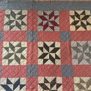 Antique 1900s Ohio Star Quilt Handmade Hand Stitched 81"X66" EXC - Picture 1 of 23