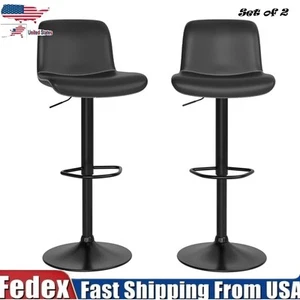 Set of 2 Adjustable Swivel Bar Stools Upholstered Bar Chairs w/Footrest,Backrest - Picture 1 of 9