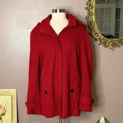 Chaqueta Abrigo Nicole Miller New York Roja Texturizada con Capucha XL (Falta Cinturón) Foto 1 de 4