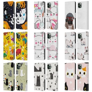 OFFICIAL HAROULITA CATS AND DOGS LEATHER BOOK CASE FOR APPLE iPHONE PHONES - Picture 1 of 11