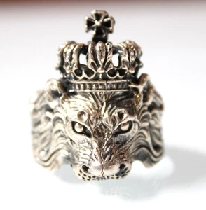 Lion Head Ring with Crown 13.11g Silver Tone Gothic Royal King Size 8.5 Bold - Picture 1 of 8