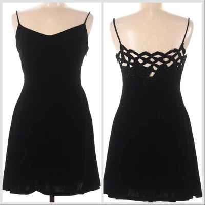 Vivienne Tam Vintage 90s Y2K Mini Velvet Slip Dress Size Medium Silk Witchy Goth - Image 1 of 4