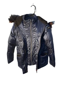 Appaman girls puffer coat faux fur hood size 12 Blue with a multi colored hood - Picture 1 of 21