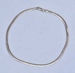 Italian Flat Cuban Link 3 mm Sterling Silver Ankle Bracelet 10-3/16 inch 4.7 g - Picture 1 of 12