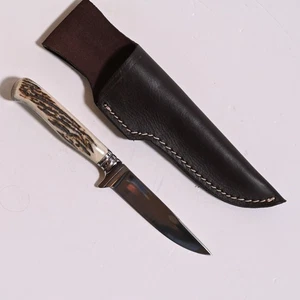 Jagdmesser wie Puma Reh Hirschhorn Lederscheide Neu ohne Markenlogo - Bild 1 von 17