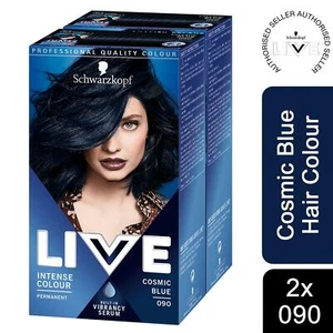 2x Schwarzkopf Live Intense Colour Permanent Hair Dye,090 Cosmic Blue with Serum - Picture 1 of 3