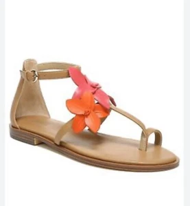 Naturalizer Farah Leather Flowers Ankle Strap Flats Toffee Sandals Women's 7.5 - Picture 1 of 4