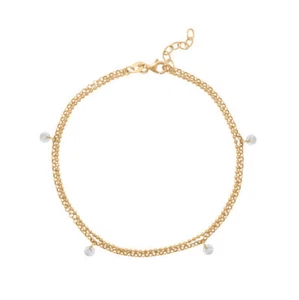 14k Gold-plated Anklet Double Strand with Cubic Zirconia Charms, 11 - Picture 1 of 1