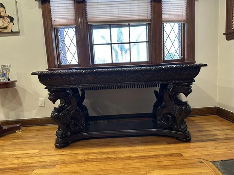 Mahogany Griffin Library Table attributed RJ Horner Circa 1900’s Cover