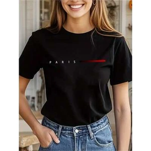 Women's Paris Pattern T-shirt - Soft and Casual Round Neck Short Sleeve - Picture 1 of 12