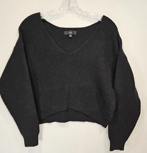 Maglione Lulus maglia grossa vita crop scollo a V nero taglia XS Y2K oversize - Foto 1 di 8