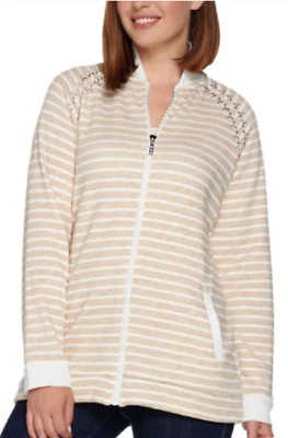 CHAQUETA DELANTERA CON CREMALLERA A RAYAS QUACKER FACTORY NUEVA CON ETIQUETAS, AVENA, X-GRANDE Foto 1 de 3