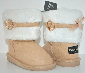 BEBE TODDLER GIRLS FAUX FUR WINTER BOOTS BOOTIES TAN BROWN SHOES 8 MSRP $45 NEW - Picture 1 of 11