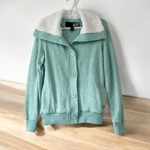 FOX Girls Zip-Up Sweater Long Sleeve Size L Blue Turquoise Hooded Cozy Fall - Picture 1 of 12