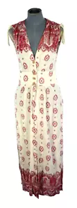 Zara Maxi Bohemian Dress Printed Embroidered Linen Ecru Sleeveless Summer Size S - Picture 1 of 12