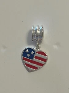 US AMERICAN HEART FLAG European Style Charm für Armband/Halskette, 925 Silber - Bild 1 von 3