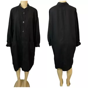 Giacca lunga Eileen Fisher Tencel lino taglia M/L nera con bottoni retrò gotica - Foto 1 di 10
