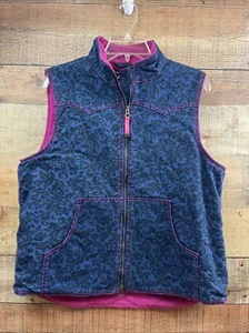 Women’s Roper Wear The West Size Large Blue Denim And Pink Fleece VestREAD - Picture 1 of 9
