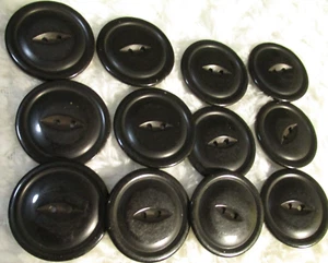 12 -1 1/8 inch Black LIGHT WEIGHT PLASTIC Coat Buttons w/2 holes to  sew on - Picture 1 of 2