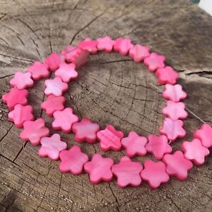 Fuchsia Mother of pearl Flower shaped beads - Approx. 30 beads per Strand