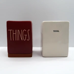 Rae Dunn Containers Things Think Burgundy White Bathroom Home Goods - Picture 1 of 8