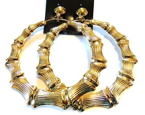 PENDIENTES CLIP-ON PENDIENTES DE ARO BAMBÚ TONO DORADO O PLATEADO X-GRANDES 4 PULGADAS - Imagen 1 de 8