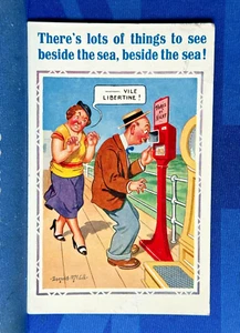 Donald McGill Comic Postcard 1937 WHAT THE BUTLER SAW Mutoscope PARIS BY NIGHT - Picture 1 of 2