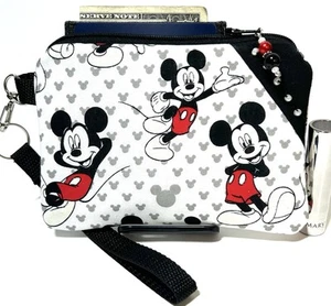 Mickey-Mouse-Red-Black-Handmade-Money-Coin-ID-Credit Card-Wristlet-Purse-Pouch - Picture 1 of 6