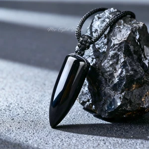 Schwarzer Obsidian Kugelpunkt Anhänger Heilung Balance Amulett Unisex Halskette Geschenk - Bild 1 von 3