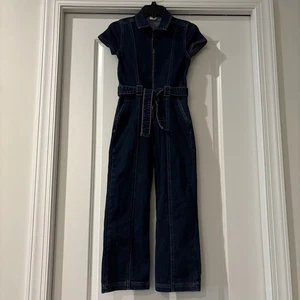 Abercrombie&Fitch Size 11-12 Girl Blue Dark Wash Short Sleeve Denim Jumpsuit 900 - Picture 1 of 11