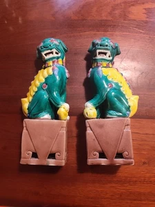 Matching Pair Vintage Chinese Foo Dog Lion Figure Glazed Porcelain Incense... - Picture 1 of 11