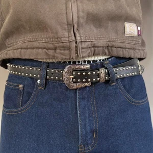2000s Western Black Silver Studded Belt – Vintage Style, Unisex, Brand New - Picture 1 of 8