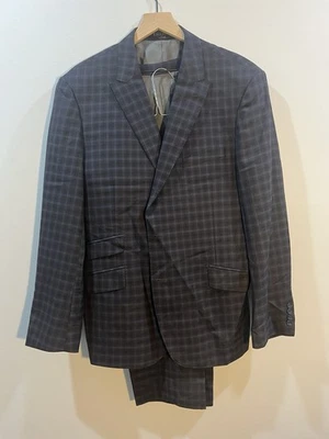 Traje Tiglio Luxe Barbera 3 Piezas 46R Lana Azul Gris Chaqueta a Cuadros Chaleco Pantalones Ital Foto 1 de 4