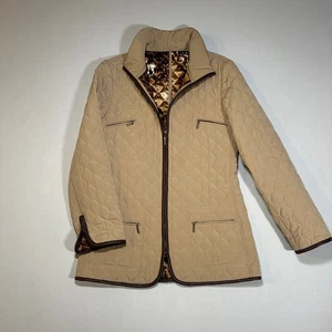 Dana Buchman Quilted Jacket Women's Leather Trim Leopard Print Lining M - Picture 1 of 22