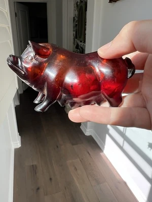 Antique Chinese Carved Amber Pig  - Image 1 of 4