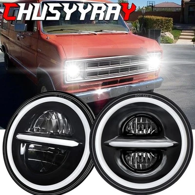 Faro LED redondo de 7 pulgadas Halo DRL apto para Ford E-150 Econoline (1969-1978.) Foto 1 de 4