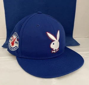 Lids Playboy "Playboy ESTD. 1955 World Champs" Blue Fitted Men's Hat Size 7 1/2 - Picture 1 of 10