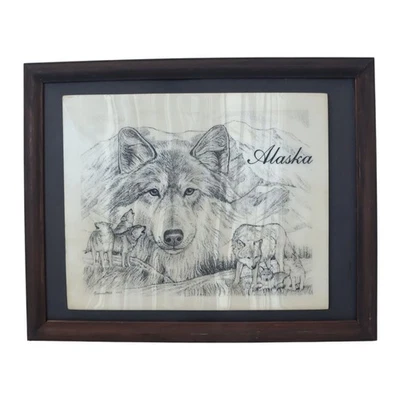 De colección 1993 firmado por Gronnestad familia de lobos Scrimshaw Alaska enmarcado 12,5 x 15,5 Foto 1 de 4