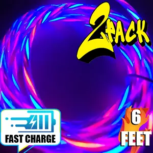 LED 2 Pack 6ft USB C Fast Charge 8 Pin Cable for Apple iPhone Samsung Galaxy USB - Picture 1 of 22