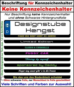 Wunschtext für 2 Kennzeichenhalter 46 cm Funaufkleber Tuning Sticker kein Druck - Bild 1 von 4