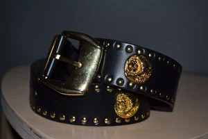 Versace Gianni Versus Cinturón Vintage León Medusa Tachuela Cuero Negro Talla 65/26 - Imagen 1 de 15