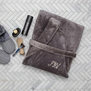 Mens Plush Spa robe with Shawl Collar and large pockets. We monogram - Picture 1 of 70